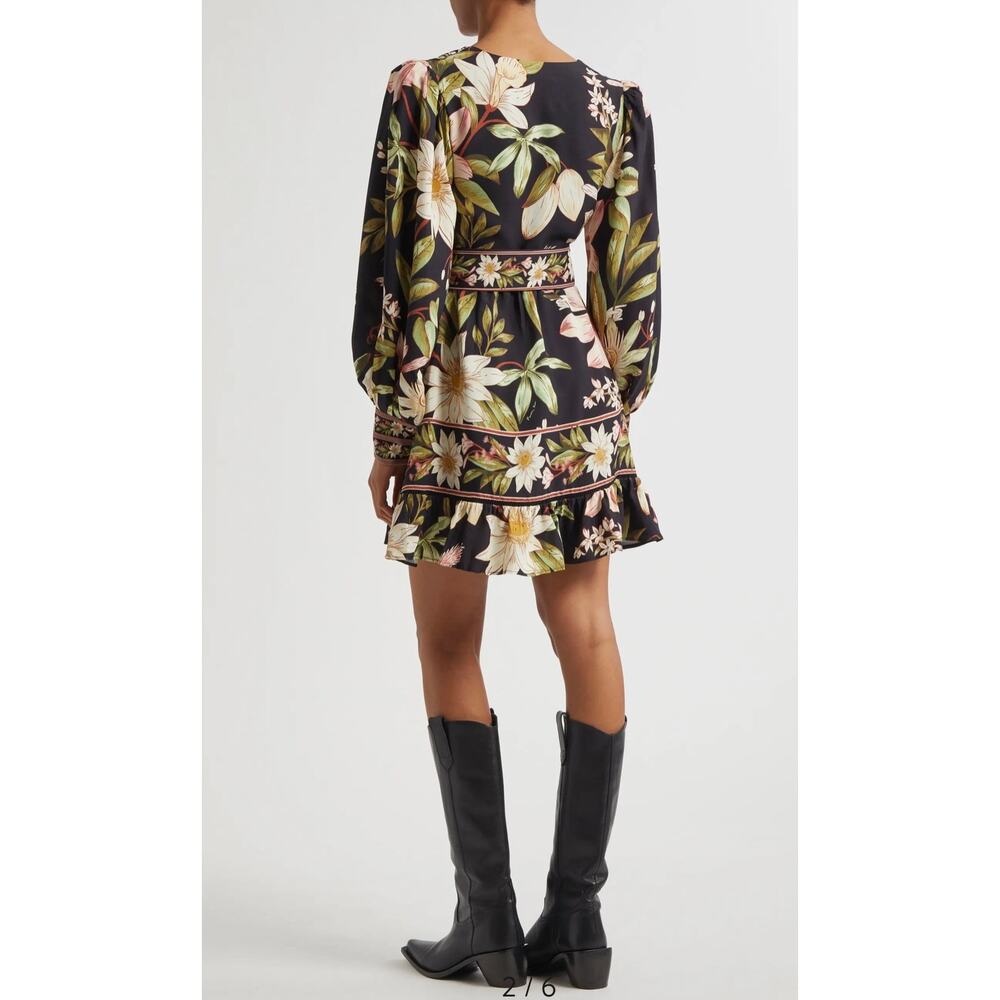 Farm Rio Black Surreal Flowers Long Sleeve Mini Dress size small (New) - Picture 2 of 7